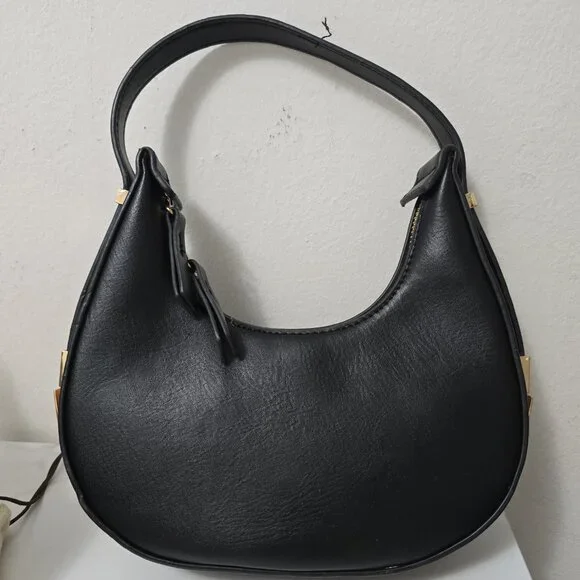 Black Leather crescent hobo arque bag - Picture 2 of 7
